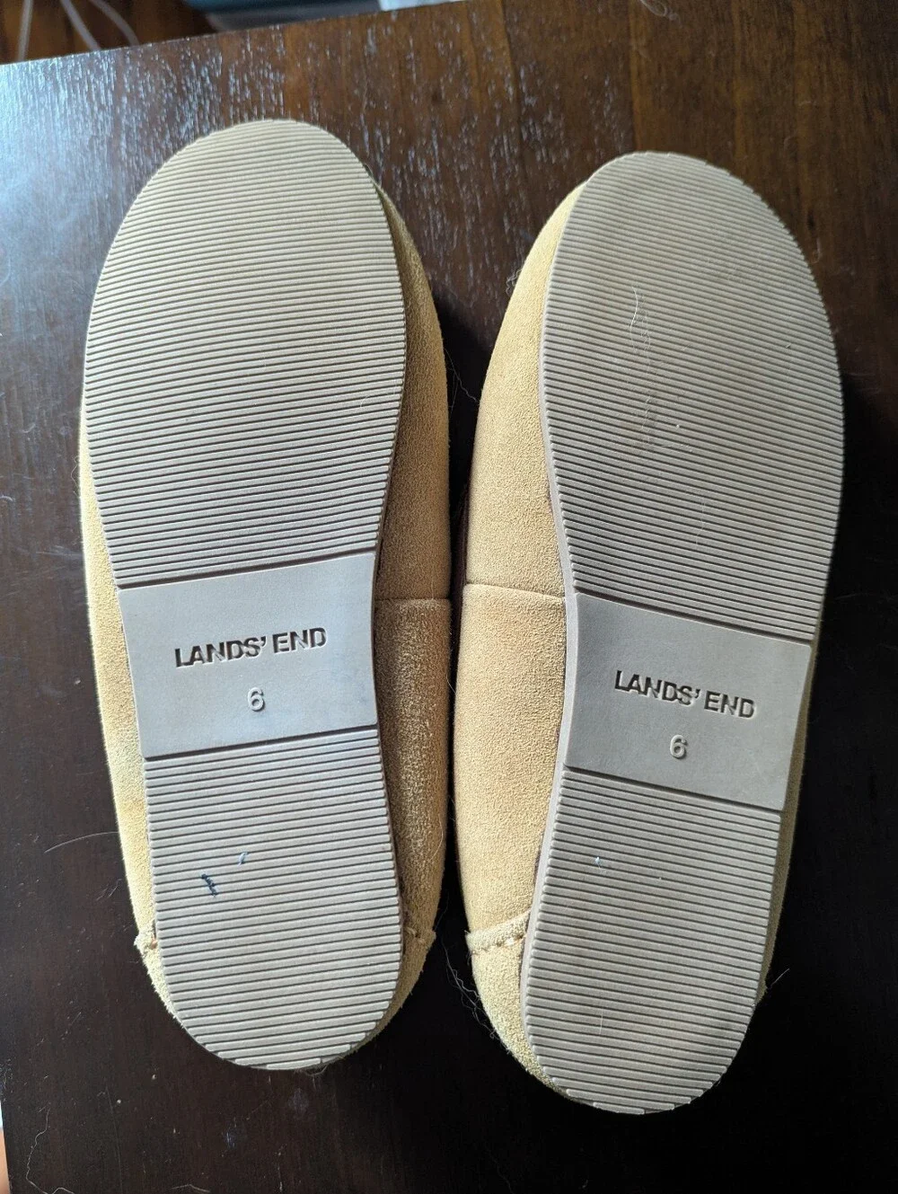 Lands' End Suede Moccasin Slippers in Beige